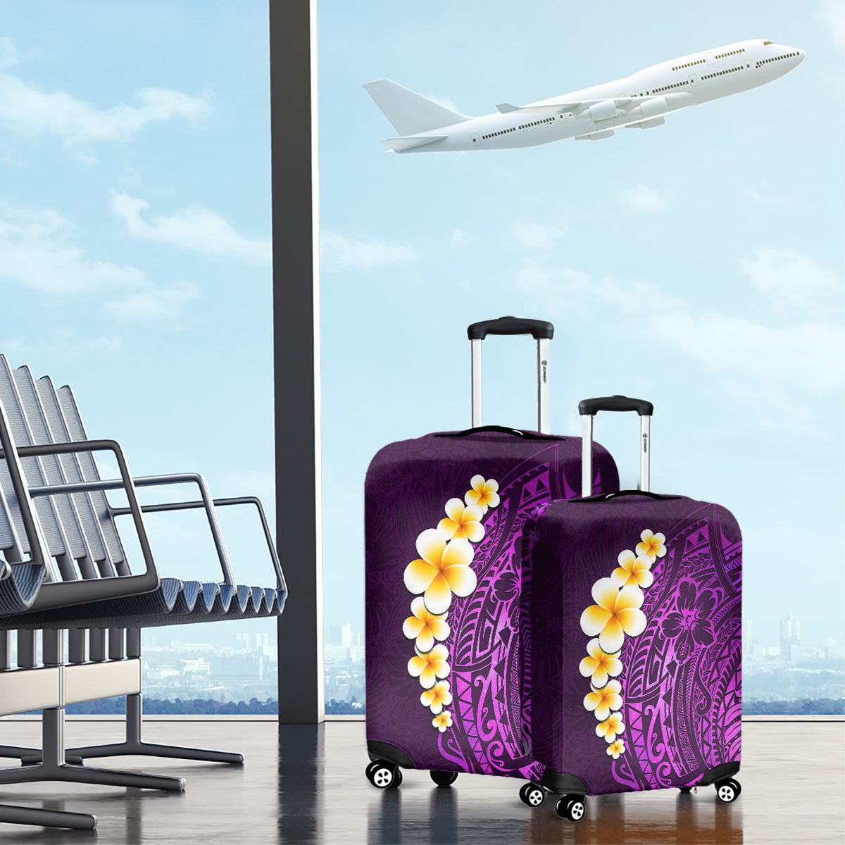 Purple Tropical Plumeria With Galaxy Polynesian Art Luggage Cover LT14 - Polynesian Pride