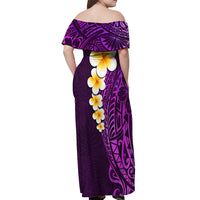 Purple Tropical Plumeria With Galaxy Polynesian Art Off Shoulder Maxi Dress LT14 - Polynesian Pride