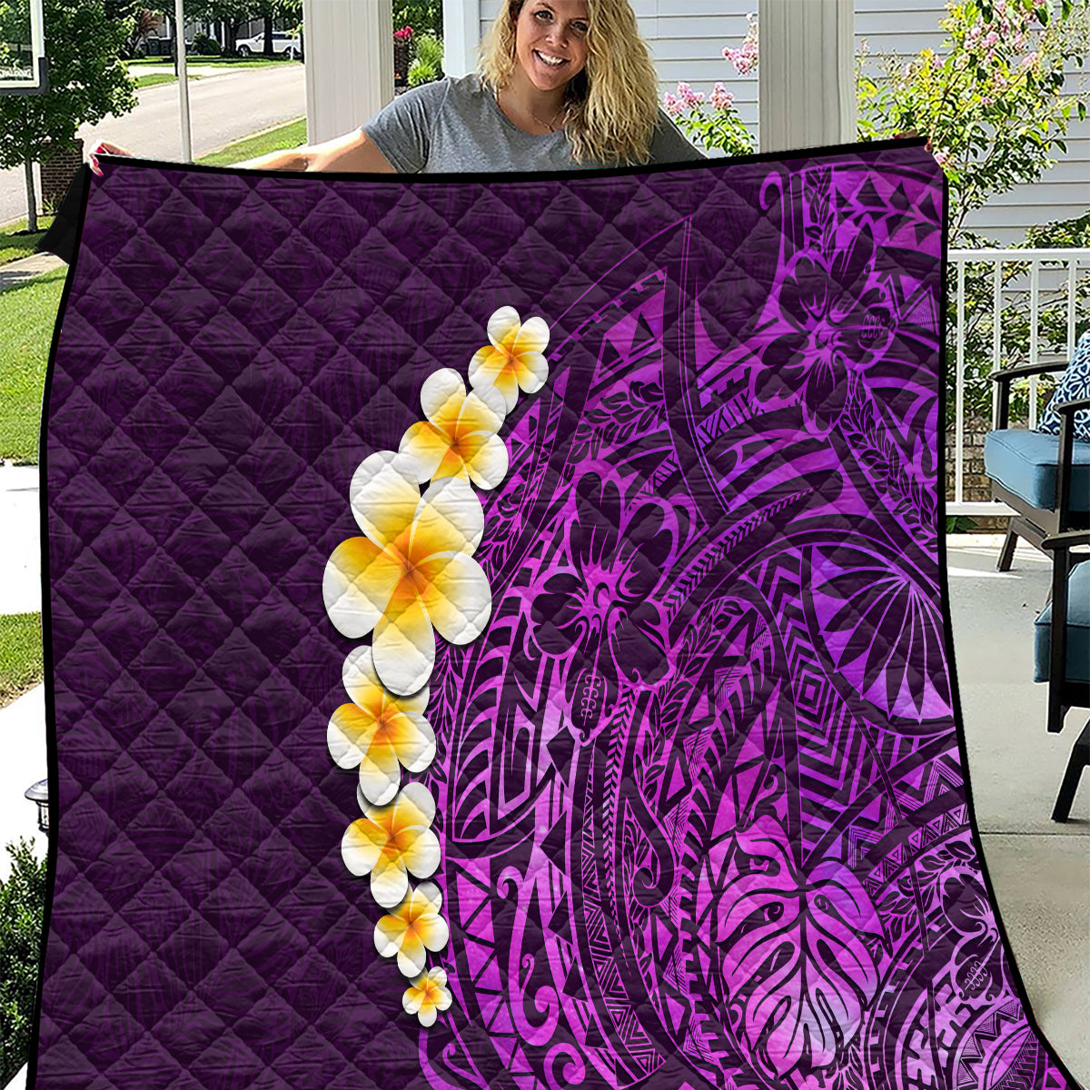 Purple Tropical Plumeria With Galaxy Polynesian Art Quilt LT14 Purple - Polynesian Pride