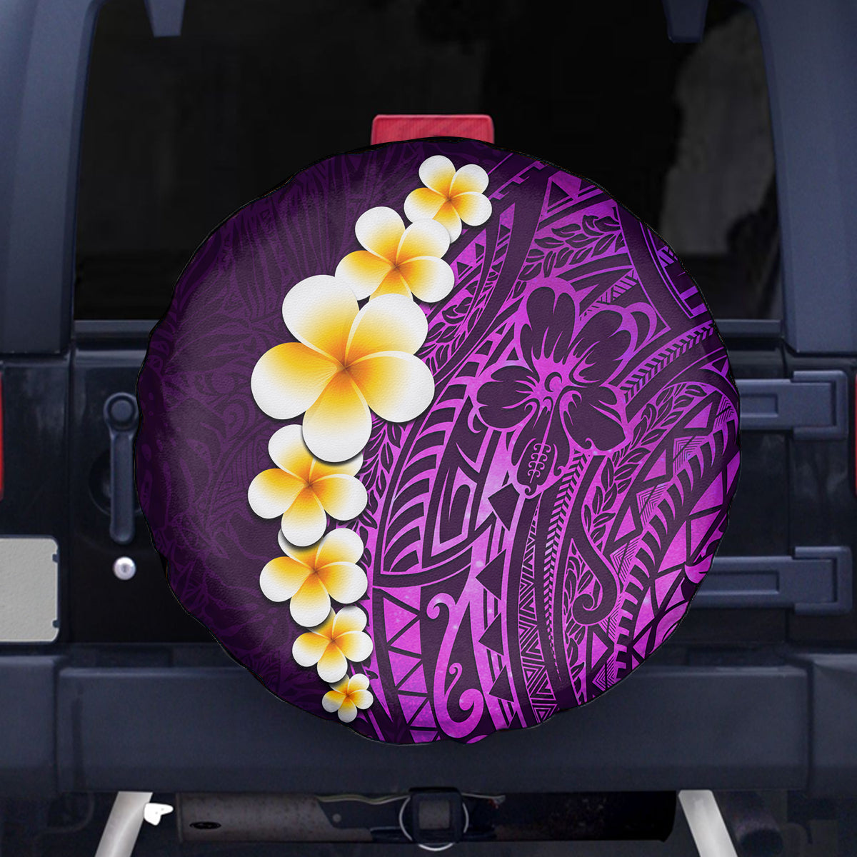 Purple Tropical Plumeria With Galaxy Polynesian Art Spare Tire Cover LT14 Purple - Polynesian Pride