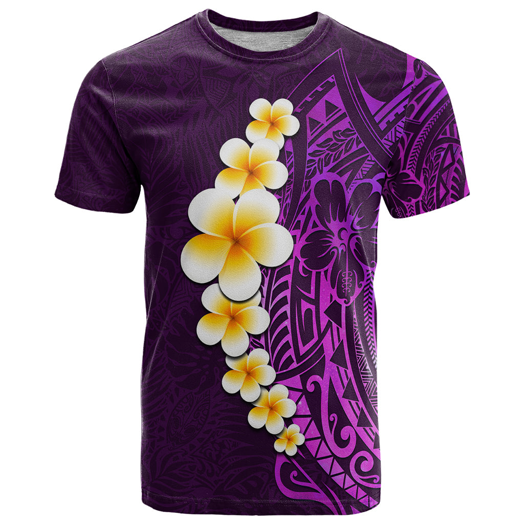 Purple Tropical Plumeria With Galaxy Polynesian Art T Shirt LT14 Purple - Polynesian Pride