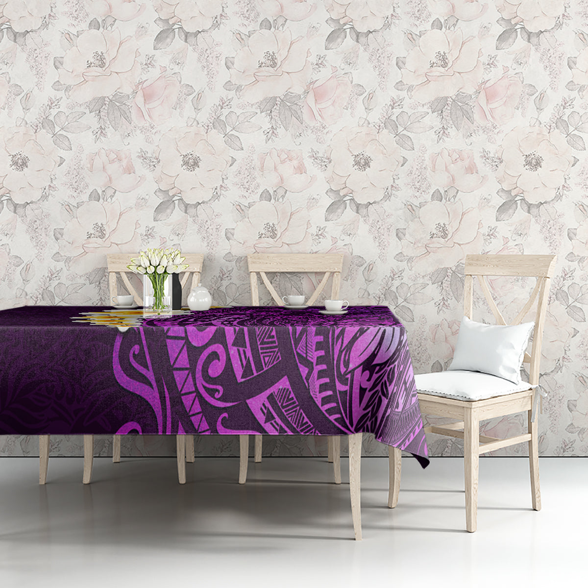 Purple Tropical Plumeria With Galaxy Polynesian Art Tablecloth LT14 - Polynesian Pride
