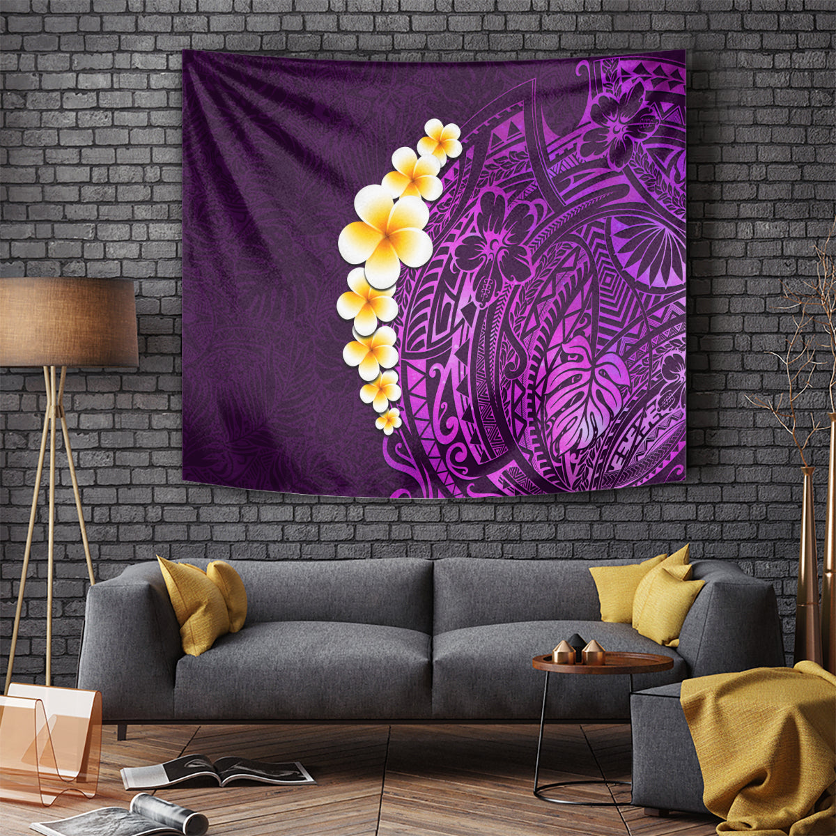 Purple Tropical Plumeria With Galaxy Polynesian Art Tapestry LT14 Purple - Polynesian Pride