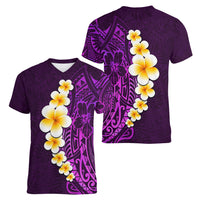 Purple Tropical Plumeria With Galaxy Polynesian Art Women V Neck T Shirt LT14 - Polynesian Pride