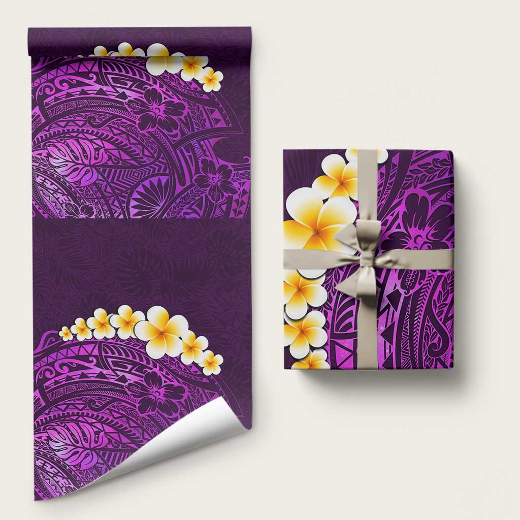Purple Polynesia Wrapping Paper Plumeria Tropical Leaves With Galaxy Polynesian Art LT14 58" × 23" Purple - Polynesian Pride