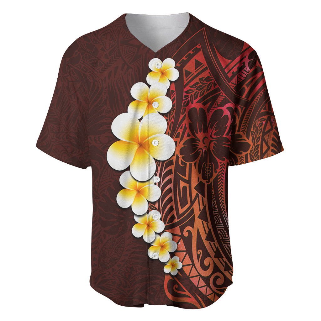 Red Tropical Plumeria With Galaxy Polynesian Art Baseball Jersey LT14 Red - Polynesian Pride