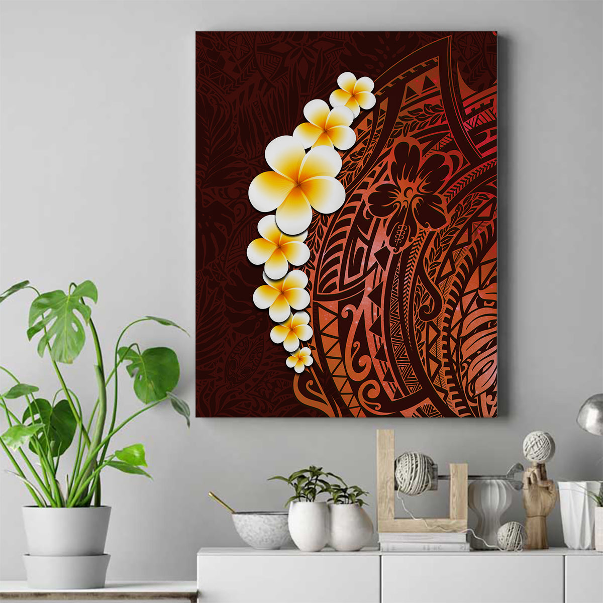 Red Tropical Plumeria With Galaxy Polynesian Art Canvas Wall Art LT14 Red - Polynesian Pride