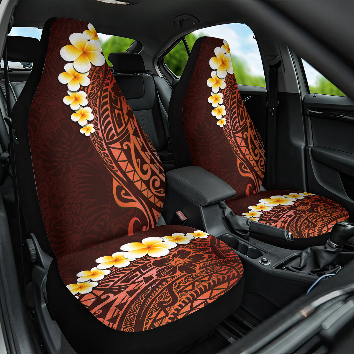 Red Tropical Plumeria With Galaxy Polynesian Art Car Seat Cover LT14 One Size Red - Polynesian Pride