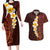 Red Tropical Plumeria With Galaxy Polynesian Art Couples Matching Long Sleeve Bodycon Dress and Hawaiian Shirt LT14 Red - Polynesian Pride