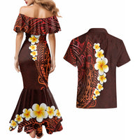 Red Tropical Plumeria With Galaxy Polynesian Art Couples Matching Mermaid Dress and Hawaiian Shirt LT14 - Polynesian Pride