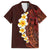 Red Tropical Plumeria With Galaxy Polynesian Art Family Matching Long Sleeve Bodycon Dress and Hawaiian Shirt LT14 Dad's Shirt - Short Sleeve Red - Polynesian Pride