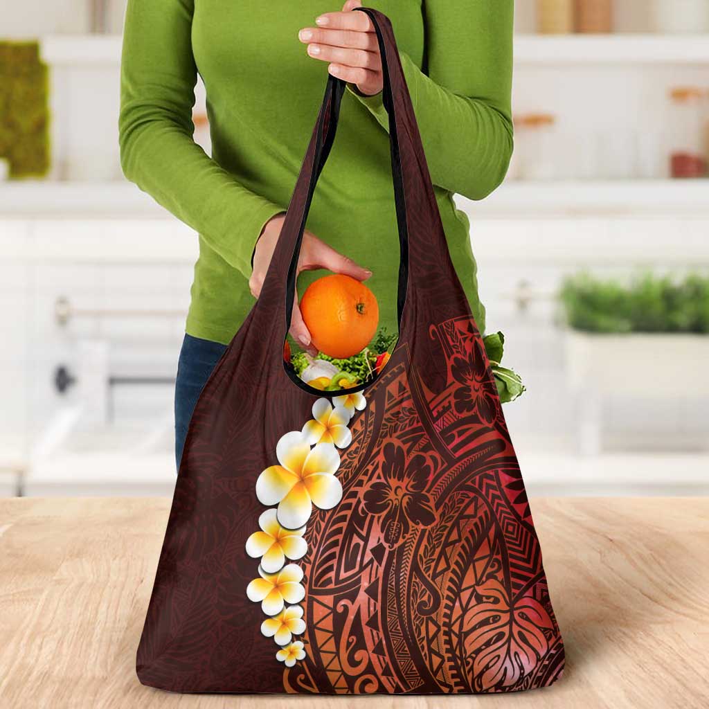 Red Tropical Plumeria With Galaxy Polynesian Art Grocery Bag LT14 - Polynesian Pride