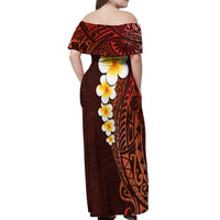 Red Tropical Plumeria With Galaxy Polynesian Art Off Shoulder Maxi Dress LT14 - Polynesian Pride