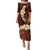 Red Tropical Plumeria With Galaxy Polynesian Art Puletasi LT14 Long Dress Red - Polynesian Pride