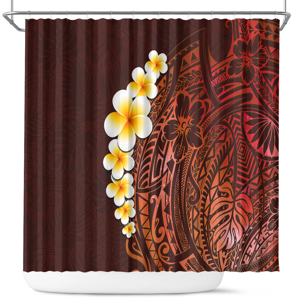 Red Tropical Plumeria With Galaxy Polynesian Art Shower Curtain LT14 Red - Polynesian Pride