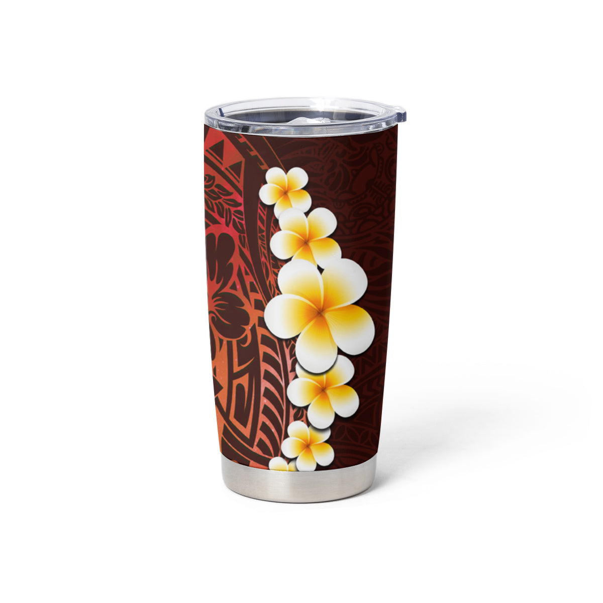 Red Tropical Plumeria With Galaxy Polynesian Art Tumbler Cup