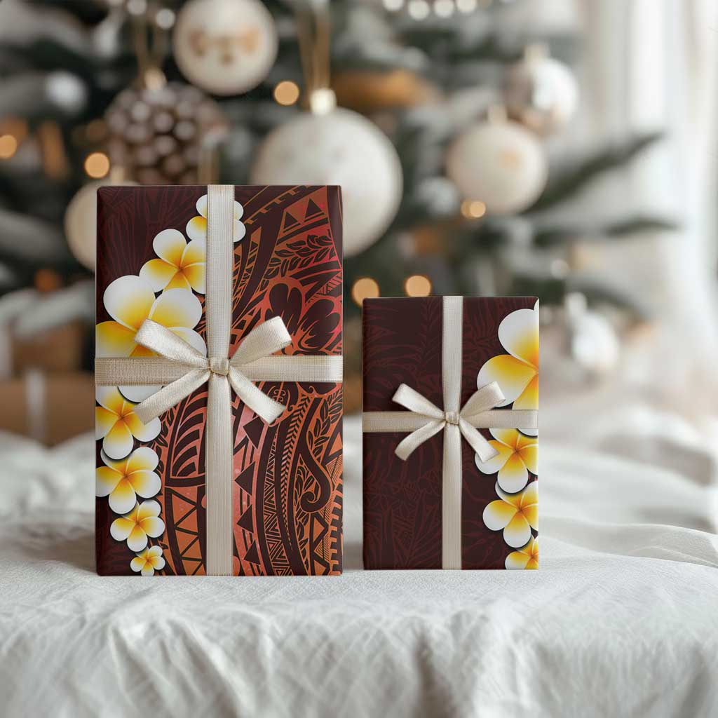 Red Polynesia Wrapping Paper Plumeria Tropical Leaves With Galaxy Polynesian Art LT14 - Polynesian Pride