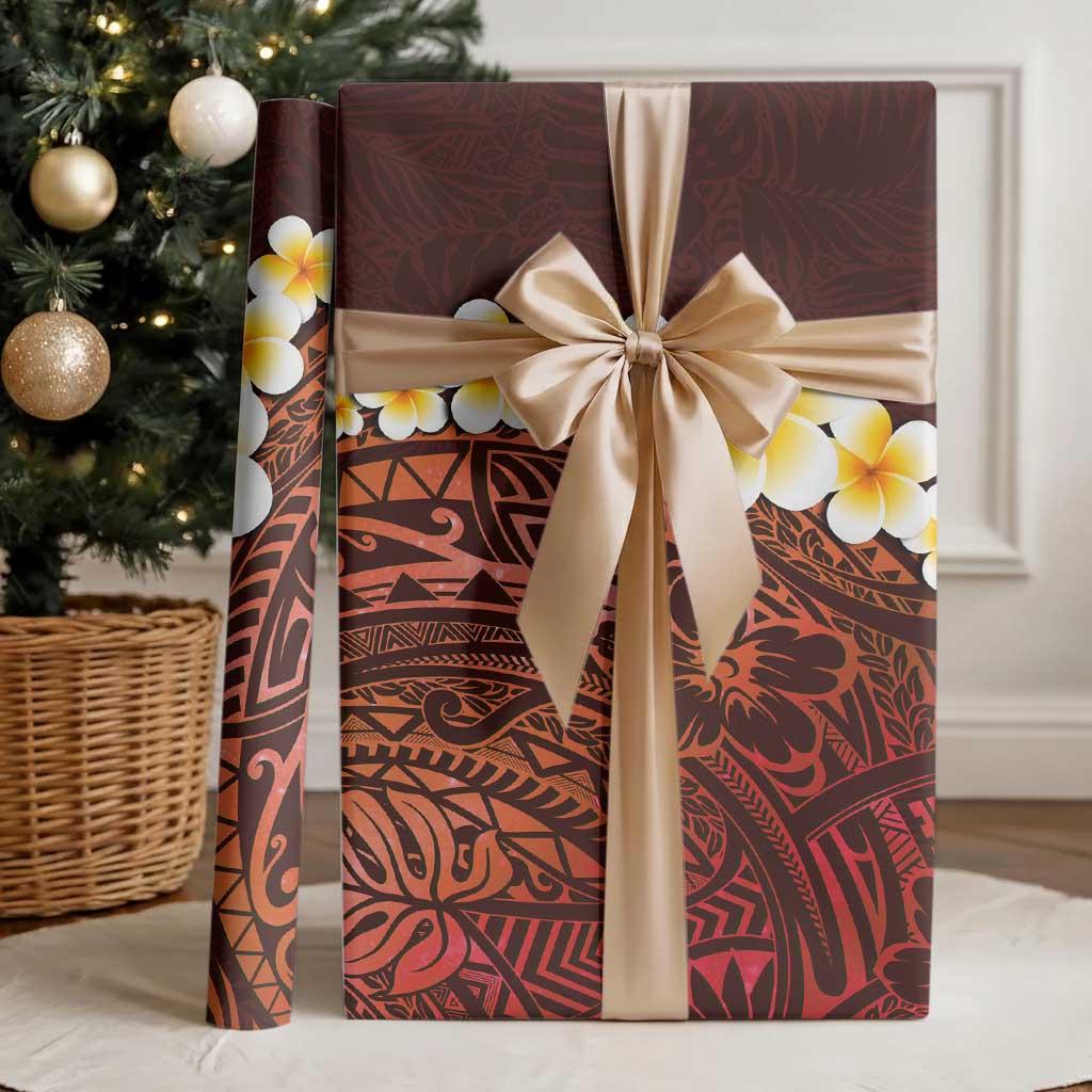 Red Polynesia Wrapping Paper Plumeria Tropical Leaves With Galaxy Polynesian Art LT14 - Polynesian Pride