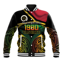 Vanuatu 1980 Baseball Jacket Hapi 45 Yia Indipendens Anivesari LT14 Unisex Black - Polynesian Pride