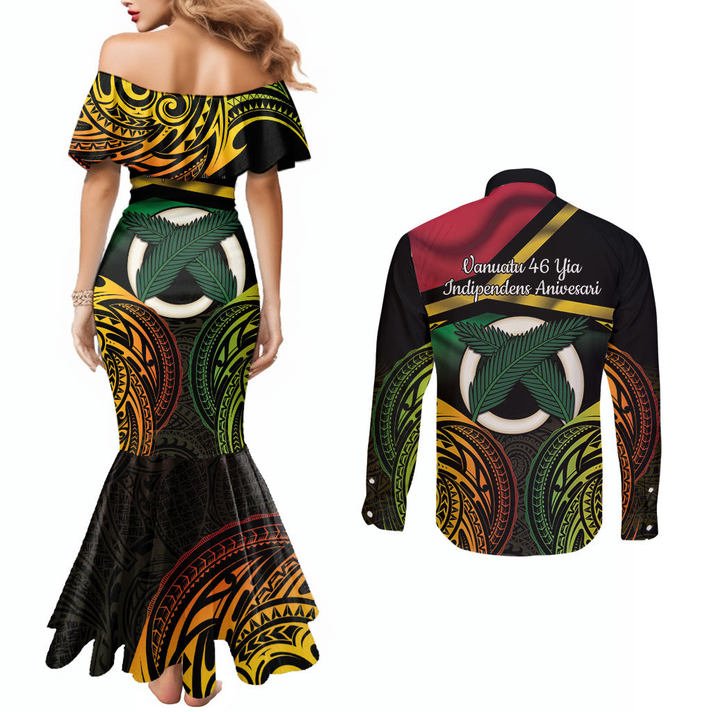 Vanuatu 1980 Couples Matching Mermaid Dress and Long Sleeve Button Shirt Hapi 46 Yia Indipendens Anivesari LT14 - Polynesian Pride