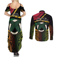 Vanuatu 1980 Couples Matching Summer Maxi Dress and Long Sleeve Button Shirt Hapi 45 Yia Indipendens Anivesari LT14 - Polynesian Pride