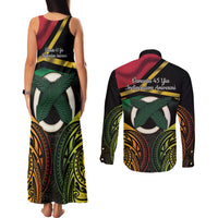 Vanuatu 1980 Couples Matching Tank Maxi Dress and Long Sleeve Button Shirt Hapi 45 Yia Indipendens Anivesari LT14 - Polynesian Pride