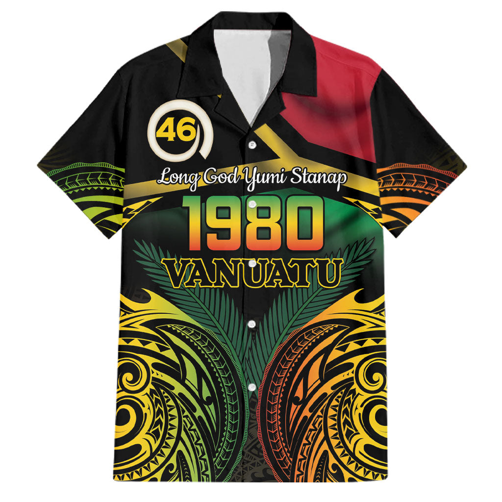 Vanuatu 1980 Family Matching Long Sleeve Bodycon Dress and Hawaiian Shirt Hapi 46 Yia Indipendens Anivesari LT14 Dad's Shirt - Short Sleeve Black - Polynesian Pride