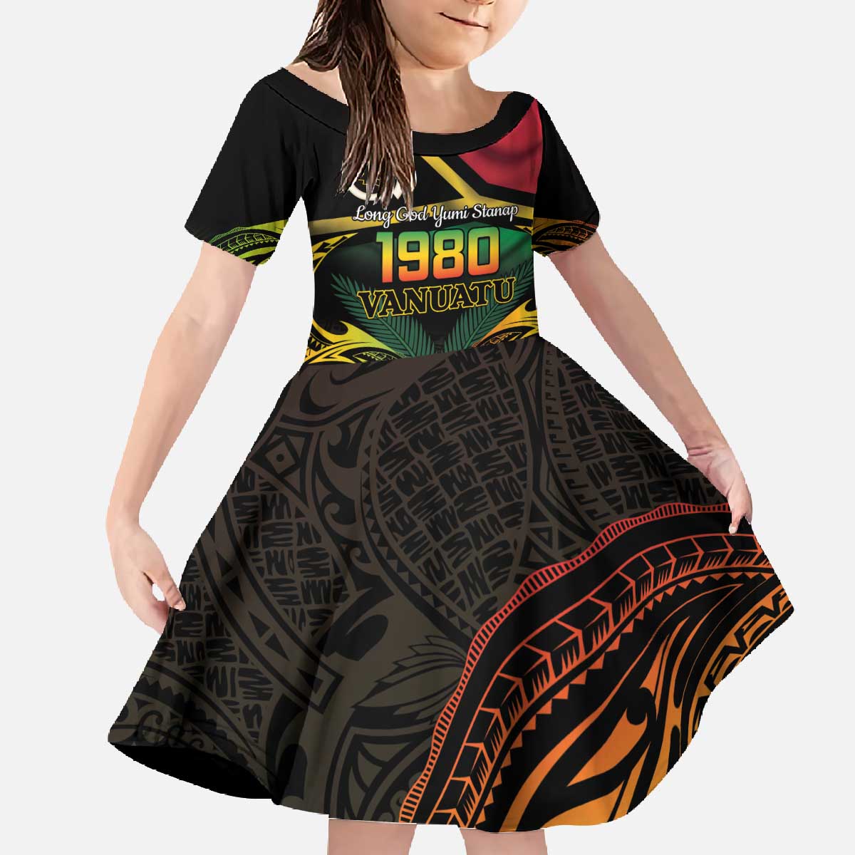 Vanuatu 1980 Family Matching Off The Shoulder Long Sleeve Dress and Hawaiian Shirt Hapi 45 Yia Indipendens Anivesari