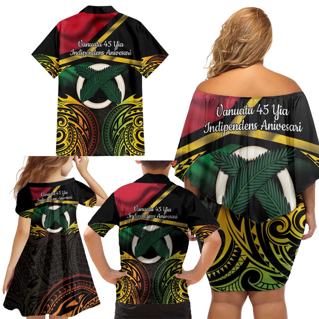 Vanuatu 1980 Family Matching Off Shoulder Short Dress and Hawaiian Shirt Hapi 45 Yia Indipendens Anivesari