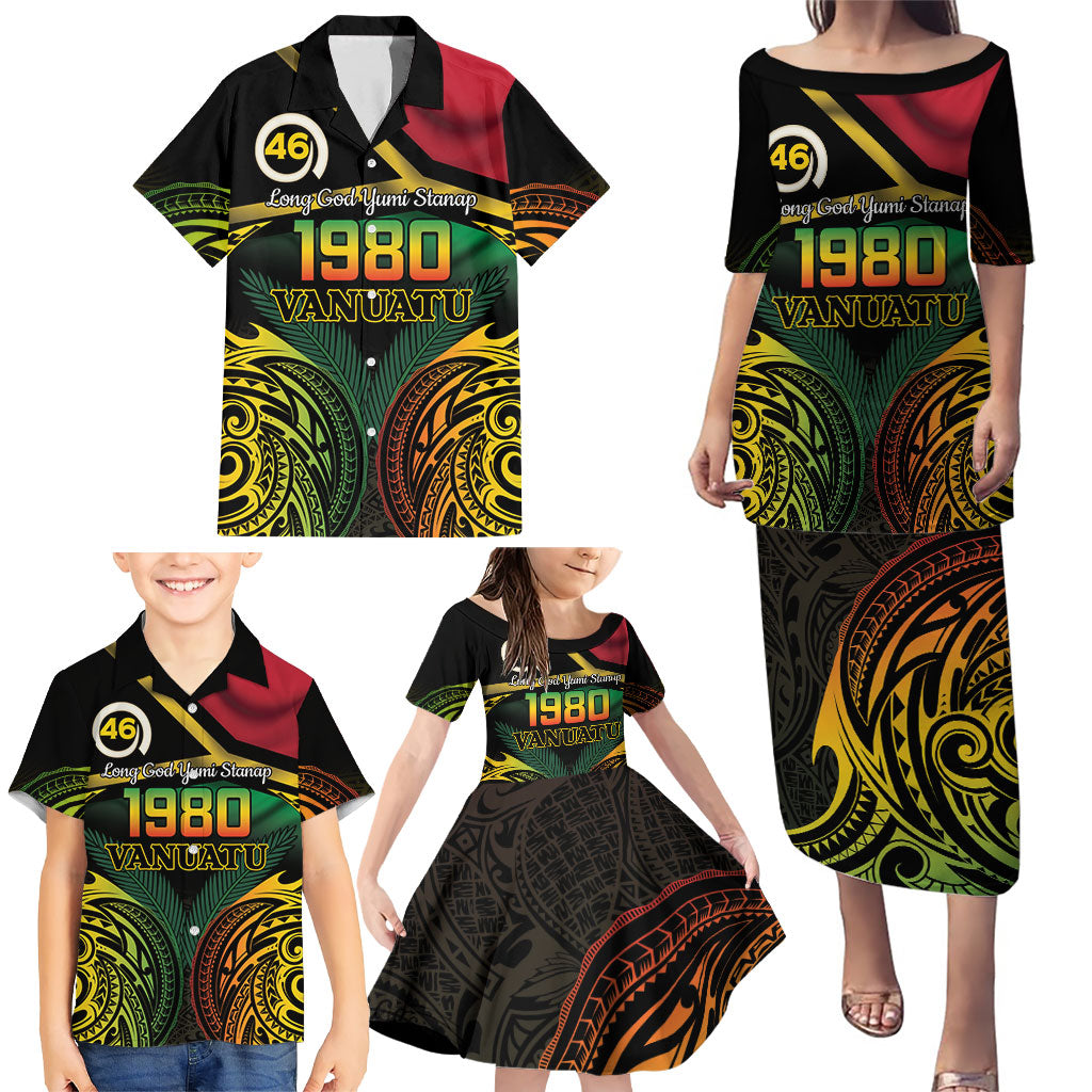 Vanuatu 1980 Family Matching Puletasi and Hawaiian Shirt Hapi 46 Yia Indipendens Anivesari LT14 - Polynesian Pride
