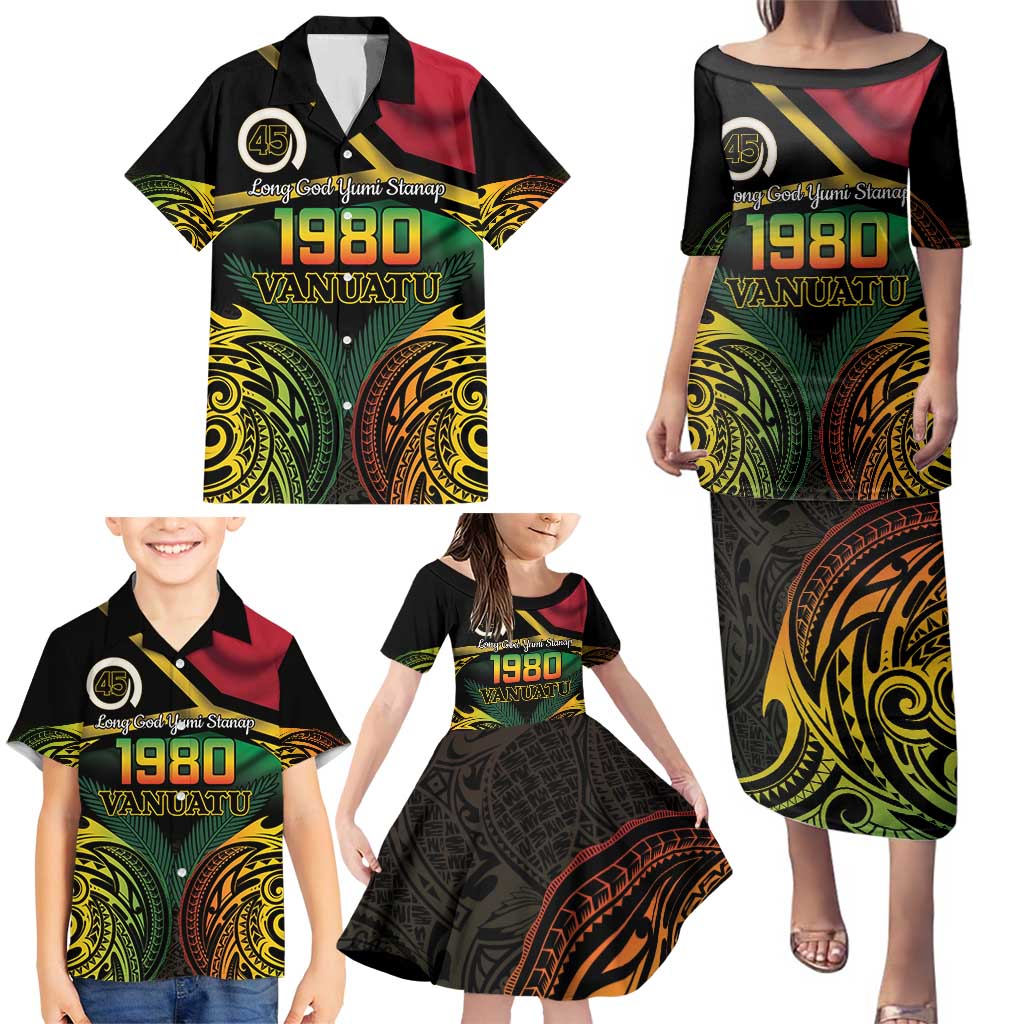 Vanuatu 1980 Family Matching Puletasi and Hawaiian Shirt Hapi 45 Yia Indipendens Anivesari LT14 - Polynesian Pride