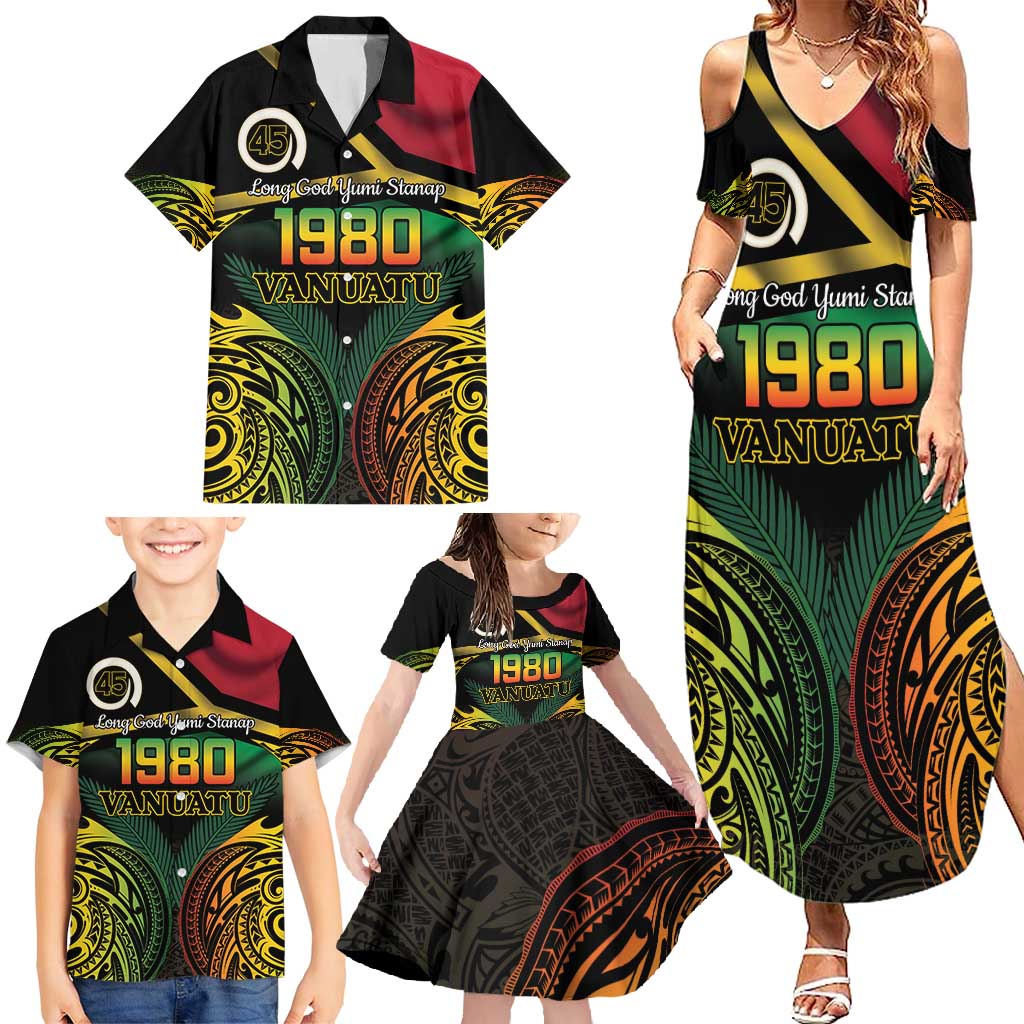 Vanuatu 1980 Family Matching Summer Maxi Dress and Hawaiian Shirt Hapi 45 Yia Indipendens Anivesari LT14 - Polynesian Pride