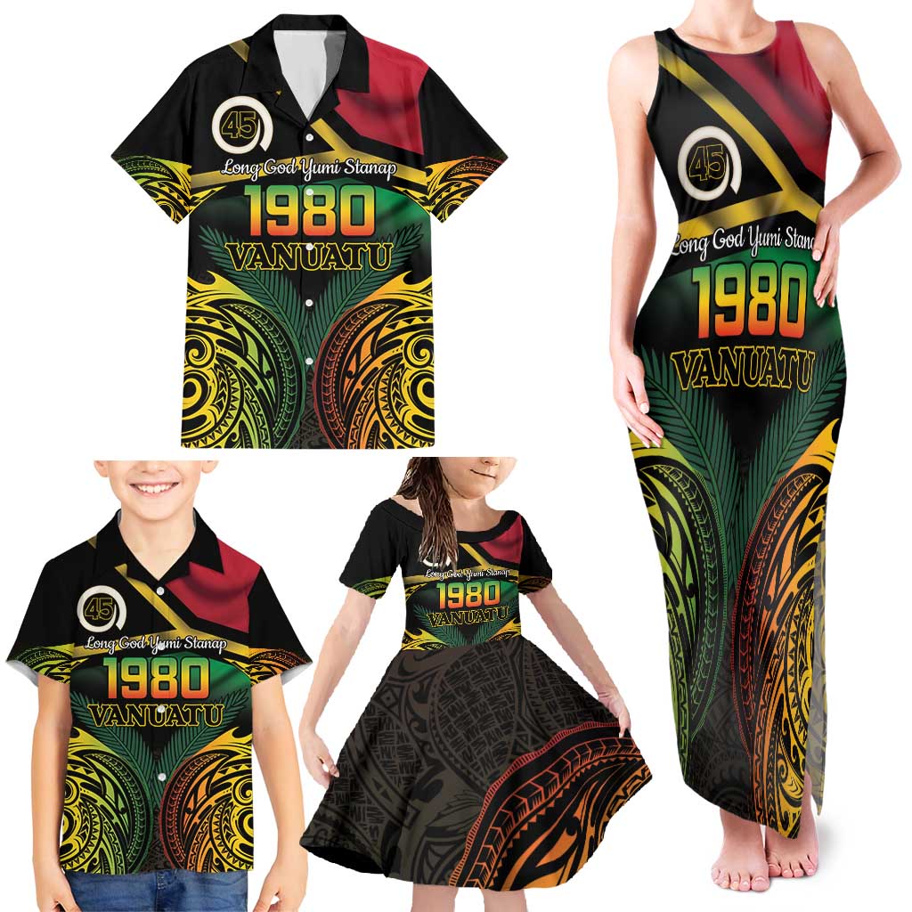 Vanuatu 1980 Family Matching Tank Maxi Dress and Hawaiian Shirt Hapi 45 Yia Indipendens Anivesari LT14 - Polynesian Pride
