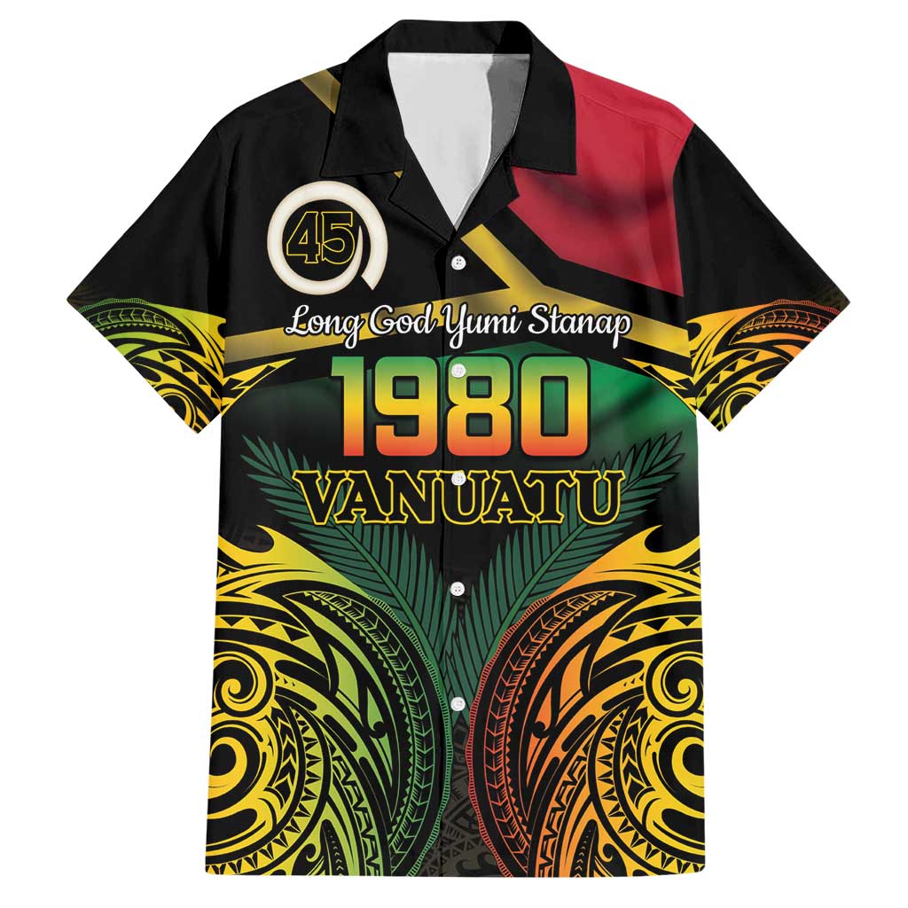 Vanuatu 1980 Hawaiian Shirt Hapi 45 Yia Indipendens Anivesari LT14 Black - Polynesian Pride