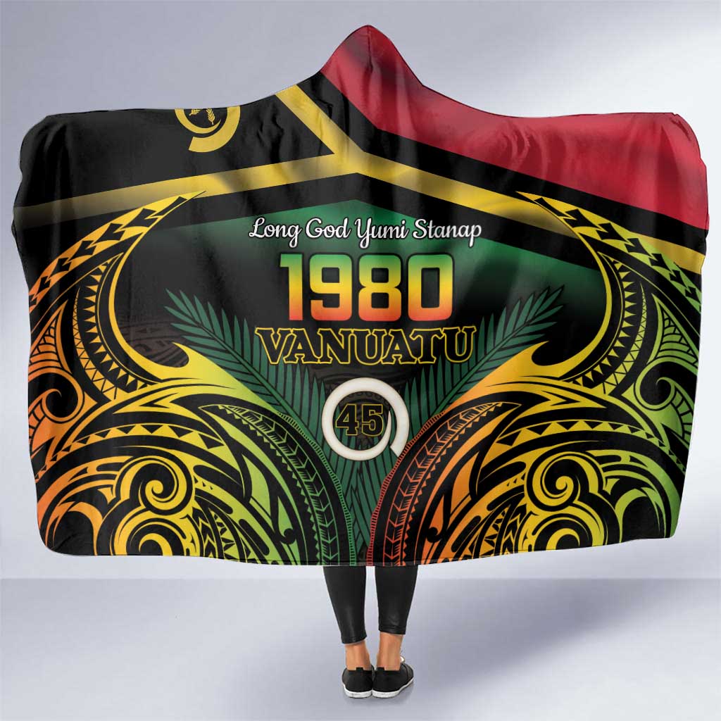 Vanuatu 1980 Hooded Blanket Hapi 45 Yia Indipendens Anivesari LT14 One Size Black - Polynesian Pride