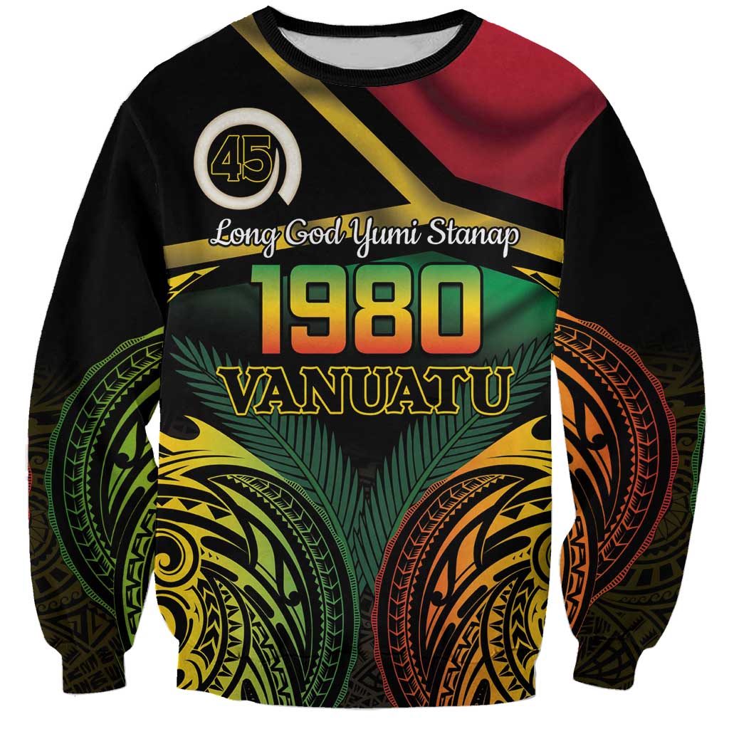Vanuatu 1980 Sweatshirt Hapi 45 Yia Indipendens Anivesari LT14 Unisex Black - Polynesian Pride