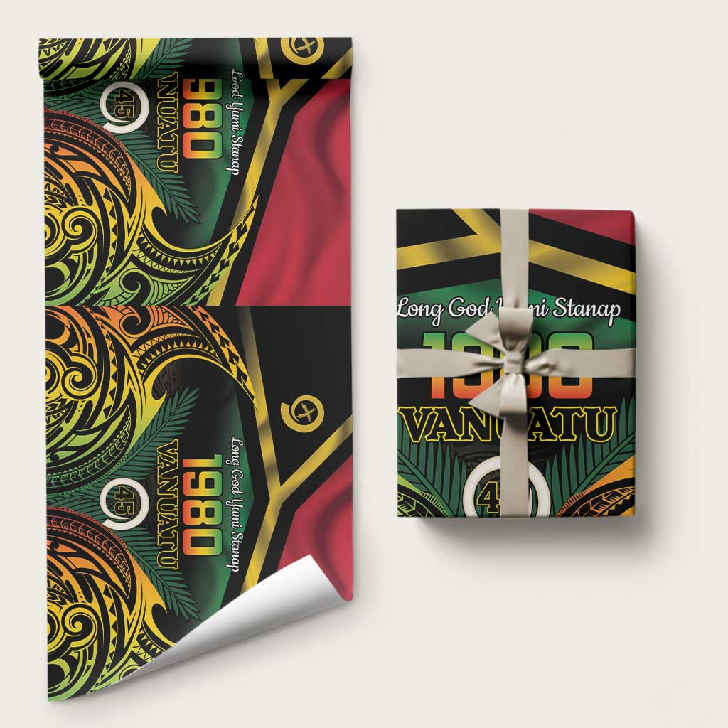 Vanuatu 1980 Wrapping Paper Hapi 45 Yia Indipendens Anivesari LT14 58" × 23" Black - Polynesian Pride