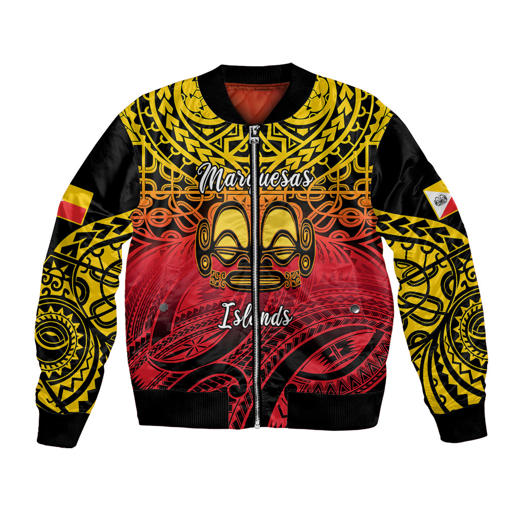 Personalised Marquesas Islands Bomber Jacket Tiki Polynesian Marquesan Pattern LT14 Unisex Black - Polynesian Pride