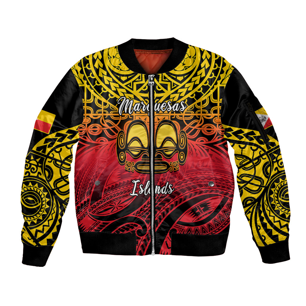 Personalised Marquesas Islands Sleeve Zip Bomber Jacket Tiki Polynesian Marquesan Pattern LT14 Unisex Black - Polynesian Pride