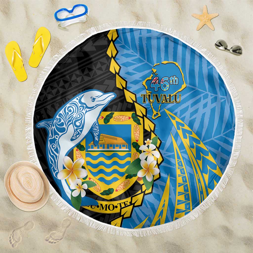 Tuvalu Independence Day Beach Blanket Manuia te tutokotasi o Tuvaluan Dolphin Tattoo LT14 One Size 150cm Blue - Polynesian Pride