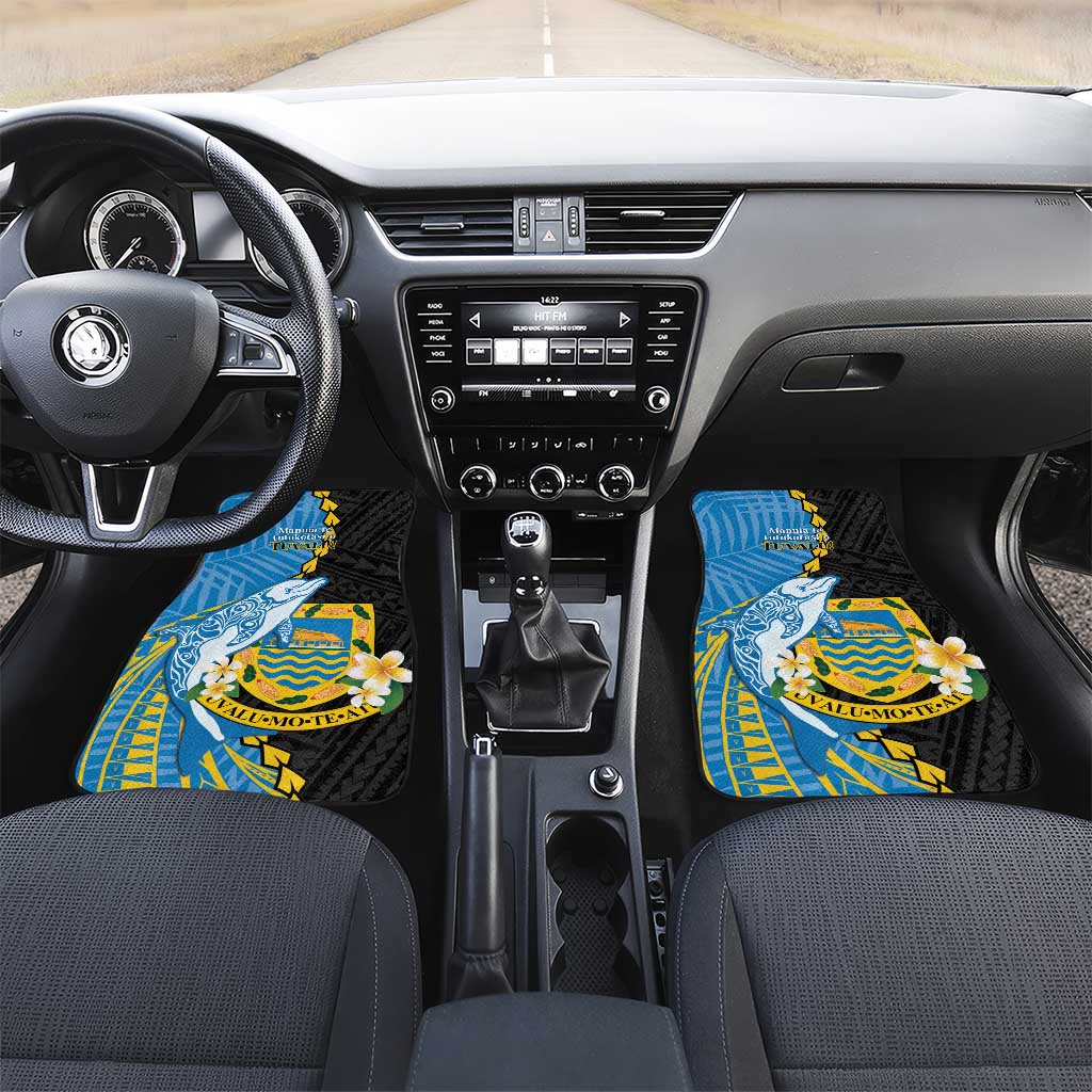 Tuvalu Independence Day Car Mats Manuia te tutokotasi o Tuvaluan Dolphin Tattoo LT14 Set 2pcs - Front Blue - Polynesian Pride