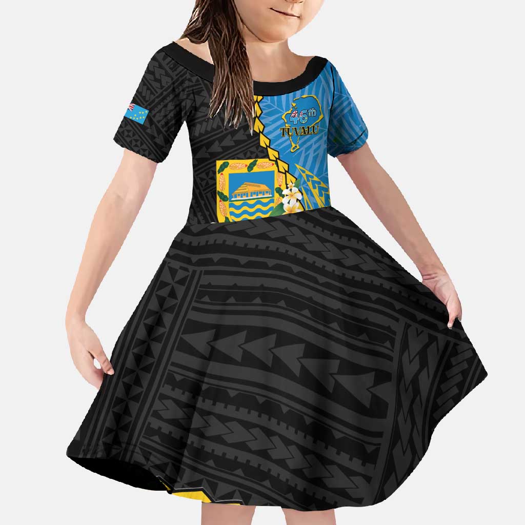 Tuvalu Independence Day Family Matching Long Sleeve Bodycon Dress and Hawaiian Shirt Manuia te tutokotasi o Tuvaluan Dolphin Tattoo LT14 Daughter's Dress Blue - Polynesian Pride