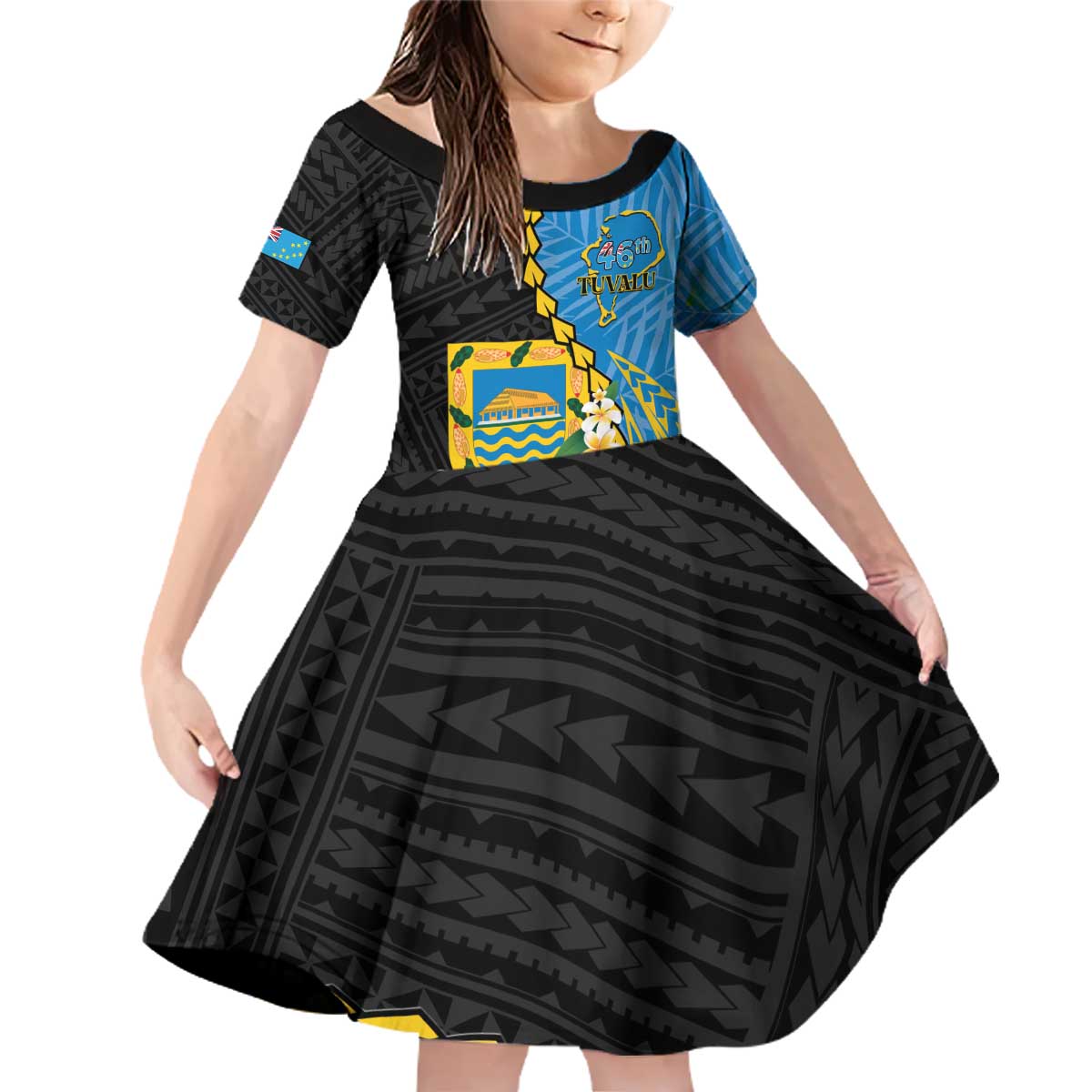 Tuvalu Independence Day Family Matching Off Shoulder Short Dress and Hawaiian Shirt Manuia te tutokotasi o Tuvaluan Dolphin Tattoo
