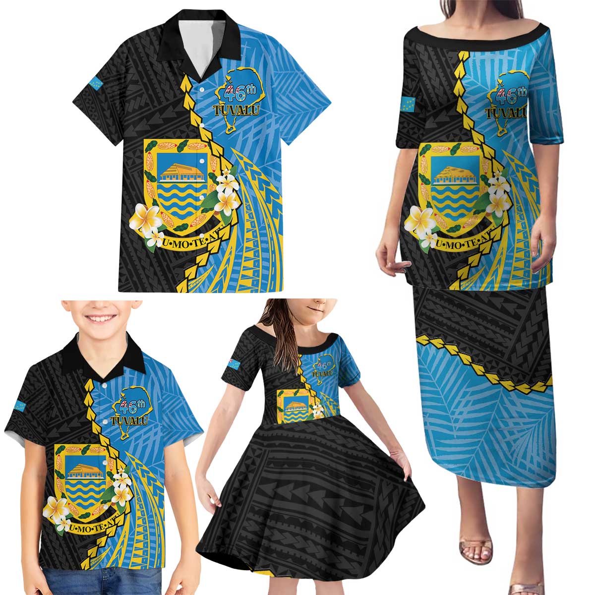 Tuvalu Independence Day Family Matching Puletasi and Hawaiian Shirt Manuia te tutokotasi o Tuvaluan Dolphin Tattoo LT14 - Polynesian Pride