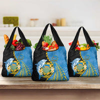 Tuvalu Independence Day Grocery Bag Manuia te tutokotasi o Tuvaluan Dolphin Tattoo LT14 3-pack One Size Blue - Polynesian Pride
