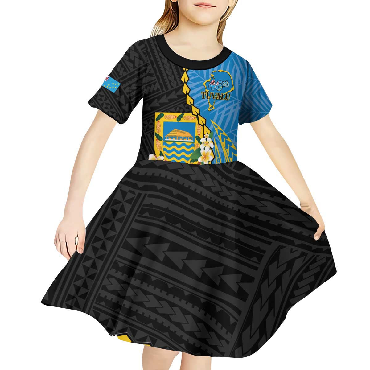 Tuvalu Independence Day Kid Short Sleeve Dress Manuia te tutokotasi o Tuvaluan Dolphin Tattoo