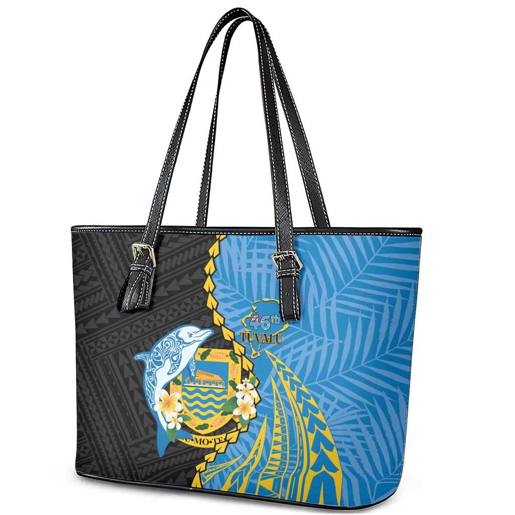 Tuvalu Independence Day Leather Tote Bag Manuia te tutokotasi o Tuvaluan Dolphin Tattoo LT14 - Polynesian Pride
