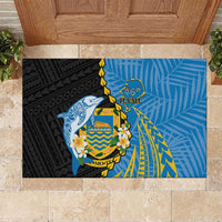 Tuvalu Independence Day Rubber Doormat Manuia te tutokotasi o Tuvaluan Dolphin Tattoo LT14 Blue - Polynesian Pride
