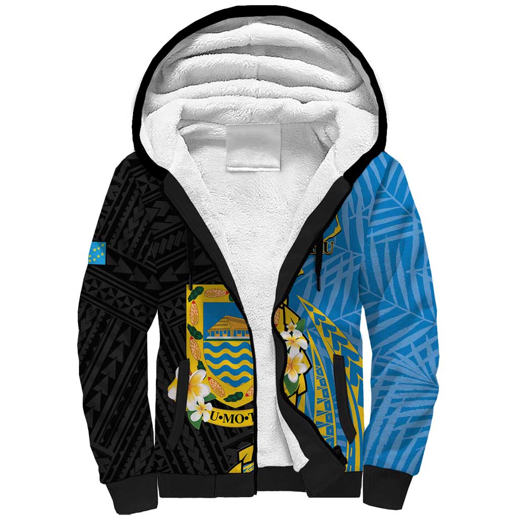 Tuvalu Independence Day Sherpa Hoodie Manuia te tutokotasi o Tuvaluan Dolphin Tattoo LT14 Unisex Blue - Polynesian Pride