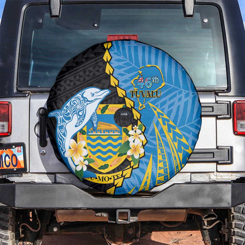Tuvalu Independence Day Spare Tire Cover Manuia te tutokotasi o Tuvaluan Dolphin Tattoo LT14 Blue - Polynesian Pride